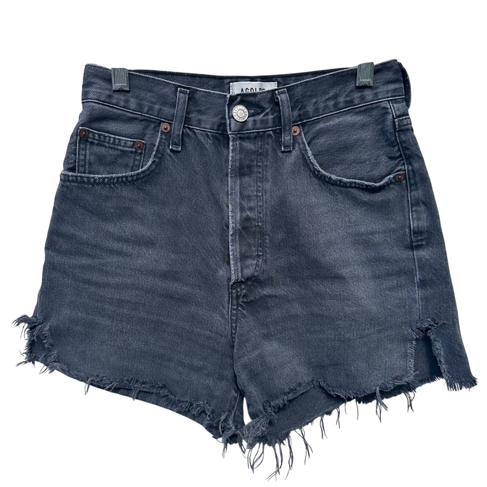 AGOLDE Dee‎ Denim Shorts High Rise Cut Off Black Distressed Button Fly Women 24